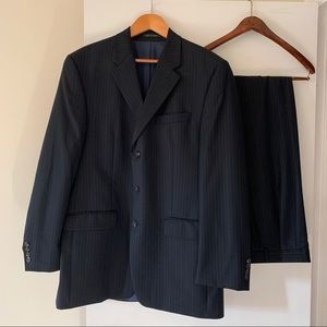 Ralph Lauren 2 Piece Men's Suit 42L Dark Navy Blue Pinstripe Wool Blazer & Pants